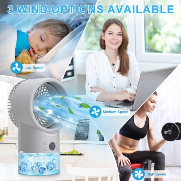 Portable Air Cooler, Personal Mobile Air Conditioner, 5 in 1 Evaporative Air Cooler, Quiet Desk Cooler, 3 Fan Speeds, 7 Coloers Light, Mini Air Con for Room with Timer Function for Bedroom Home Office - Image 6