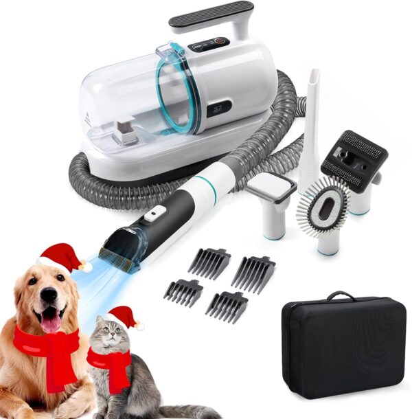 Dog Hair Vacuum & Dog Grooming Kit, Dog Vacuum Brush for Shedding Grooming, Suction 99% Pet Hair, Dog Grooming Vacuum, Dog Cat Grooming Brush with 5 Pet Grooming Tools, Pet Hair Remover (White) - Image 2