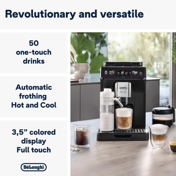 De'Longhi Eletta Explore Cold Brew ECAM452.67.G, Barista Coffee Machine with LatteCrema Hot and Cool, Espresso Machine, Automatic Coffee Bean Machine, Cold Extraction, Coffee Pot Included, Dark Grey - Image 3