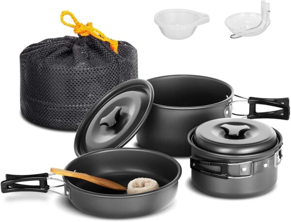 Lixada Camping Cookware Set,Outdoor Camping Cookware Kit Lightweight Pot Frying Pan Non-stick for 2 to 3 People Camping, Hiking, Picnic - Image 2