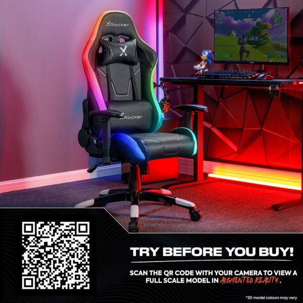 X-Rocker Agility RGB Gaming Chair, Racing Computer Chair with Lights for Kids and Juniors, Swivel Office Chair Ergonomic PC Chair with High Back, Headrest and Lumbar Support Cushion, Height Adjustable - Image 10