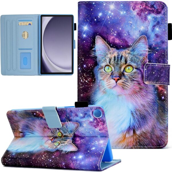 KEROM Case for Samsung Galaxy Tab A9 8.7 Inch 2023 (SM-X110/X115/X117), Multi-Angle Viewing Stand Folio Cover PU Leather Protective Case for Galaxy Tab A9 8.7" 2023, Auto Wake/Sleep - Space Cat - Image 2