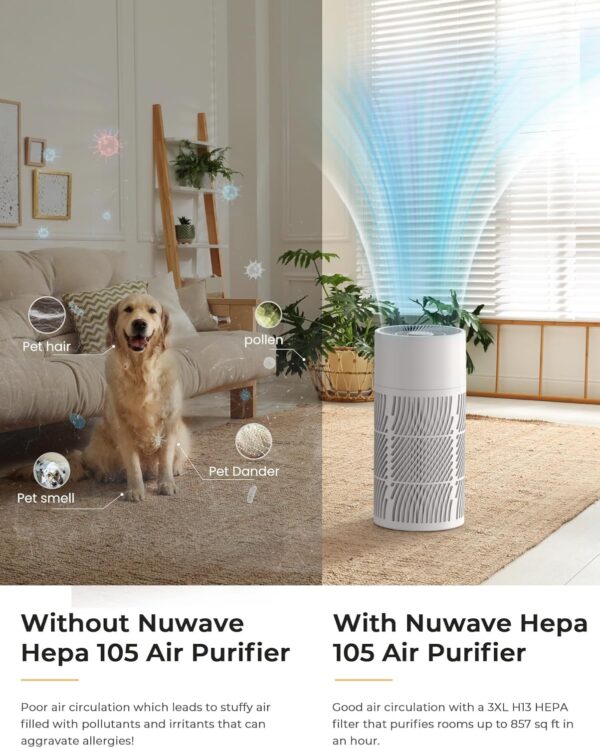 Nuwave Oxypure Air Purifier 3XL H13 HEPA Filter for Home Bedroom Allergies, 17dB, 360° Air Intake, Removal to 0.1 Microns Smoke Dust Mold Pollen Bacteria Pet Hair Odor, Air Quality Sensor, Energy Star - Image 7