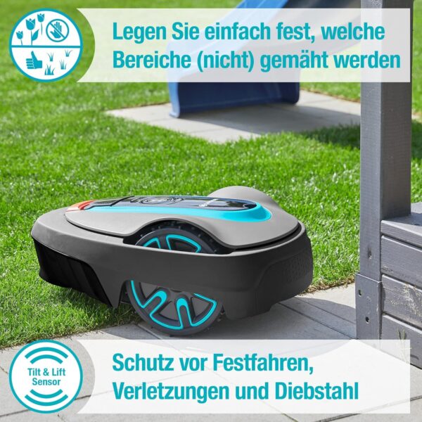 Gardena Smart Sileno Life 1000 m² Robotic Lawnmower Set: Innovative Lona AI Technology, Control via App, Sensor Control, for Inclines up to 35 Percent, Includes Smart Gateway, DE Version (19702-60) - Image 7