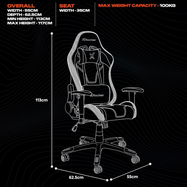 X-Rocker Agility RGB Gaming Chair, Racing Computer Chair with Lights for Kids and Juniors, Swivel Office Chair Ergonomic PC Chair with High Back, Headrest and Lumbar Support Cushion, Height Adjustable - Image 3