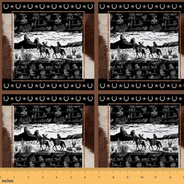 Homemissing Horse Upholstery Fabric Western Decor Fabric by The Yard for Kids Boys Girls Decor Wild West Cowboy Waterproof Outdoor Fabric Black and White Outdoor Fabric 2 Yards(L184*W150cm) - Image 2