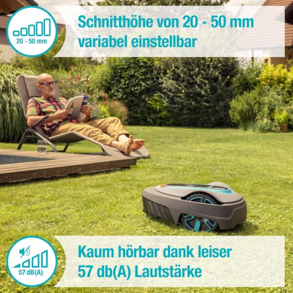 Gardena Smart Sileno Life 1000 m² Robotic Lawnmower Set: Innovative Lona AI Technology, Control via App, Sensor Control, for Inclines up to 35 Percent, Includes Smart Gateway, DE Version (19702-60) - Image 4