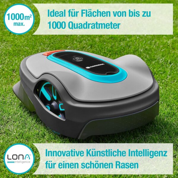 Gardena Smart Sileno Life 1000 m² Robotic Lawnmower Set: Innovative Lona AI Technology, Control via App, Sensor Control, for Inclines up to 35 Percent, Includes Smart Gateway, DE Version (19702-60) - Image 3