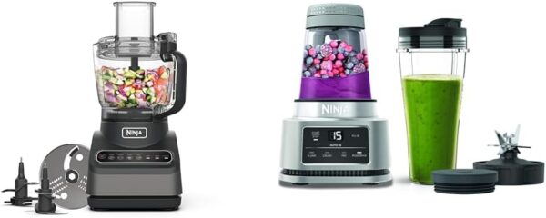 Ninja Food Processor with 4 Automatic Programs; Chop, Puree, Slice, Mix, and 3 Manual Speeds, 2.1L Bowl, Black BN650UK & Foodi Power Nutri Blender 2-in-1, 700ml Cup & 400ml Bowl with Power Paddle - Image 2