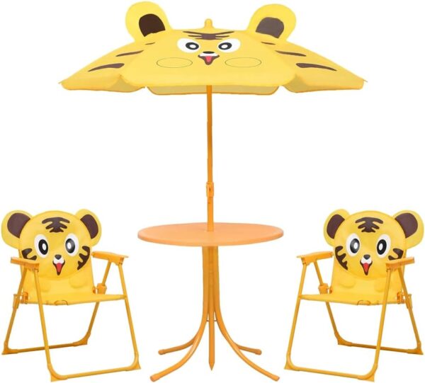 Gecheer 3 Piece Kids' Garden Bistro Set with Parasol Yellow Bistro Dining Table and Garden Chairs Set Patio Yard Garden Furniture - Image 2