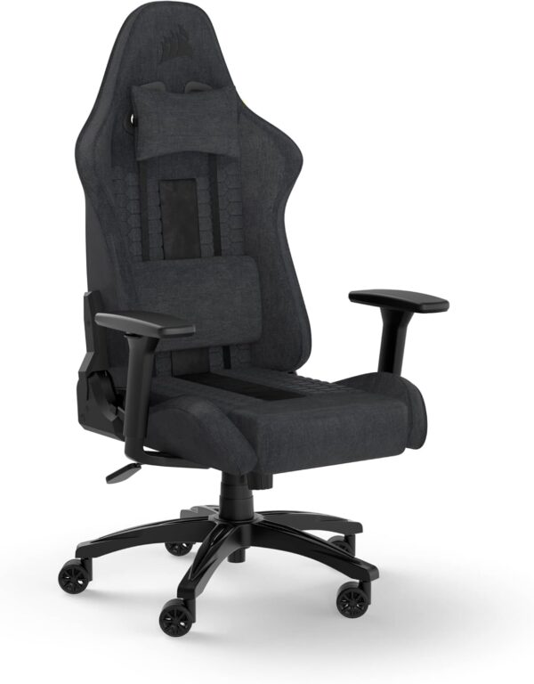 Corsair TC100 RELAXED Gaming Chair - Fabric - Racing-Inspired Design - Lumbar Pillow - Detachable Memory Foam Neck Pillow - Adjustable Seat Height - Adjustable Armrests - Grey & Black - Image 2