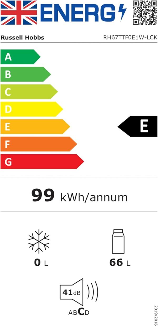 Russell Hobbs Table Top Larder Mini Fridge Lockable 66L Capacity, Reversible Door and Adjustable Feet, 0 to 8 Degrees Manual Temperature Control with Lock and Key, White RH67TTLF0E1W-LCK - Image 12
