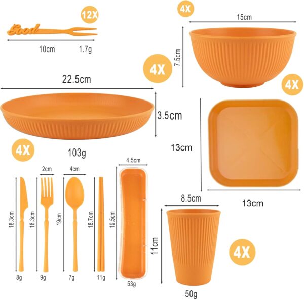 48 PCS Unbreakable Dinner Set, Hyacinthy Camping Plates and Bowls Set for 4 People, Lightweight Plastic Picnic Plates Bowls, Outdoor Dining Tableware for Kids Elderly, Microwave & Dishwasher Safe - Image 3