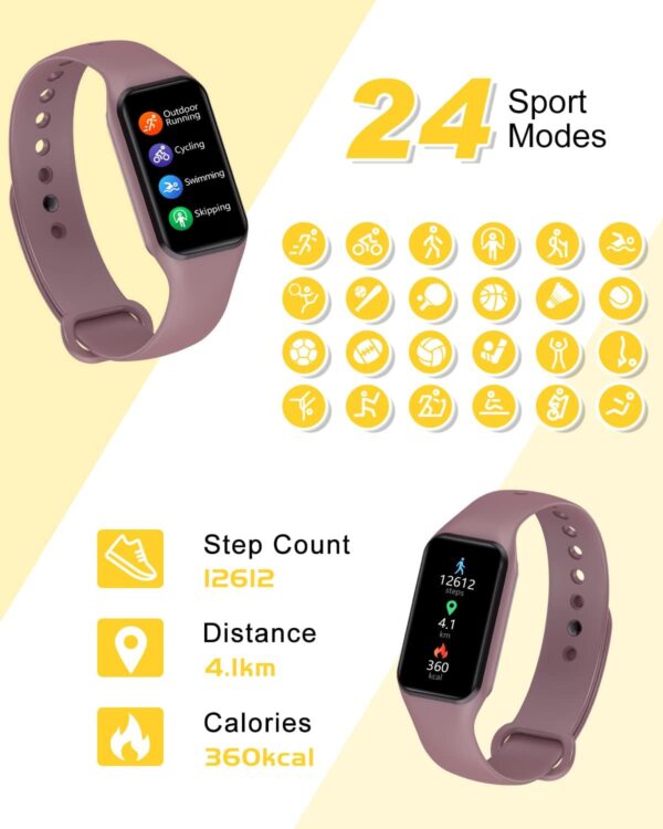 IOWODO Smart Watch Women Men, Fitness Watch with Heart Rate/Blood Oxygen/Sleep Monitor/Custom Dials, 5ATM Waterproof Step Counter Watch with 24 Sport Modes Fitness Tracker for Android iOS - Purple - Image 5