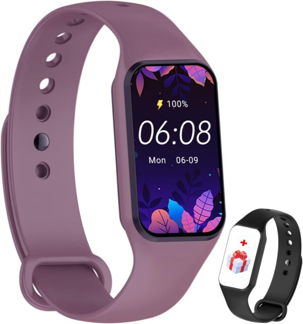 IOWODO Smart Watch Women Men, Fitness Watch with Heart Rate/Blood Oxygen/Sleep Monitor/Custom Dials, 5ATM Waterproof Step Counter Watch with 24 Sport Modes Fitness Tracker for Android iOS - Purple - Image 2