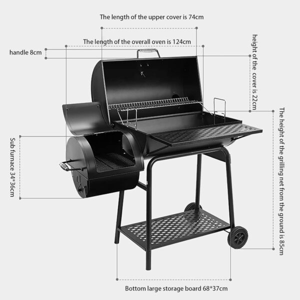 KRCO Outdoor Charcoal Grill with Offset Smoker and Wheels,Barrel BBQ Grill with Grill Cover & Chimney Starter, Barbecue Camping Charcoal Grills for Outdoor Backyard, Black - Image 9