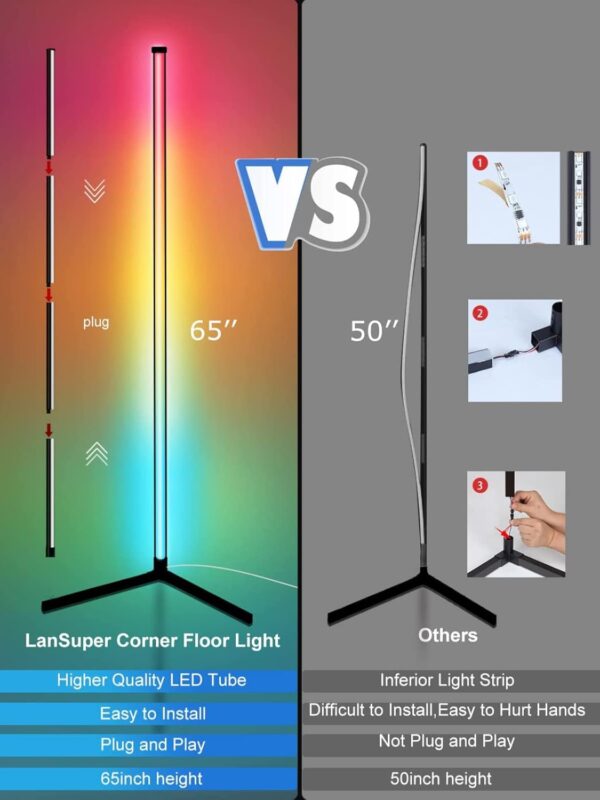 DeeprBling Smart LED Floor Lamp, 165cm, 16 Million Colour Changing Standing RGB Corner Light with Music Sync, Remote & App Control, DIY Mode & Timing, Modern Mood Lighting for Living Room - Image 7