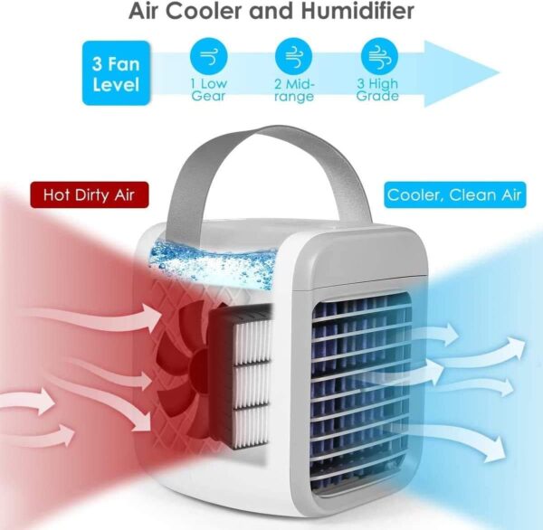 Portable Air Conditioner Personal Ultra Mini Cooler 3 in 1 Conditioners for Home Compact Evaporative Mobile Small Con Humidifier Wind Speed Aircon Unit Fan with Water Tank Office Gray - Image 4