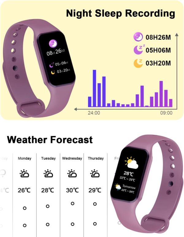 IOWODO Smart Watch Women Men, Fitness Watch with Heart Rate/Blood Oxygen/Sleep Monitor/Custom Dials, 5ATM Waterproof Step Counter Watch with 24 Sport Modes Fitness Tracker for Android iOS - Purple - Image 4