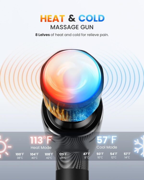 Massage Gun with Heat and Cold, FITINDEX Heated Massage Gun Deep Tissue with LED Display, Powerful Back Neck Massager for Muscle Relax, Pain Relieve, 15W Fast Charging, Portable Gift for Family - Image 3