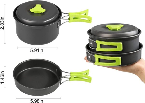 Ballery Camping Cookware, Portable Cooking Backpacking Kit, 8 Pcs Pot Pan Set with Mesh Bag for Outdoor Camping Hiking Picnic - Image 6