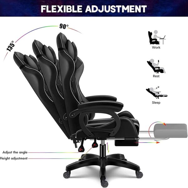 EUOCHLFZ RGB Gaming Chair with Speakers Massage Video Chair with Footrest Ergonomic Office Chair PU Leather Recliner Swivel Computer Chair with Lumbar Support Headrest High Back,Pink - Image 8