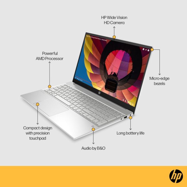 HP Pavilion 15.6" Laptop | AMD Ryzen 7-7730H Processor | 16 GB RAM | 512 GB SSD | AMD Radeon Graphics | FHD Display | Up to 8hrs battery | Win 11 | Audio by B&O | Natural Silver | 15-eh3000sa - Image 5