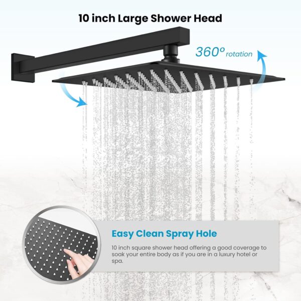 gotonovo Rainfall Shower System 10 Inch Wall Mounted Matte Black with High Pressure Square Shower Head and Pressure Balance Handheld Head（Female Thread） Bathroom Luxury Rain Mixer Shower Combo Set - Image 9