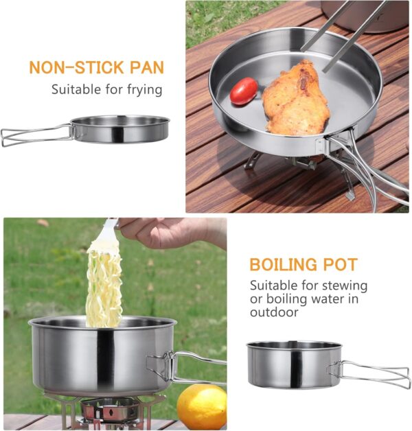 Lixada Camping Cookware Set,4 PCS Stainless Steel Camping Pot Set Compact Camping Pans for Backpacking Camping Hiking - Image 3