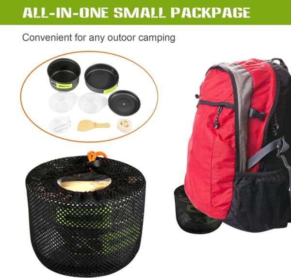 Ballery Camping Cookware, Portable Cooking Backpacking Kit, 8 Pcs Pot Pan Set with Mesh Bag for Outdoor Camping Hiking Picnic - Image 5