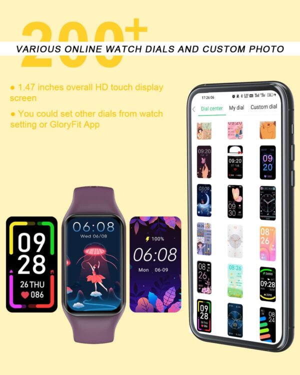 IOWODO Smart Watch Women Men, Fitness Watch with Heart Rate/Blood Oxygen/Sleep Monitor/Custom Dials, 5ATM Waterproof Step Counter Watch with 24 Sport Modes Fitness Tracker for Android iOS - Purple - Image 7