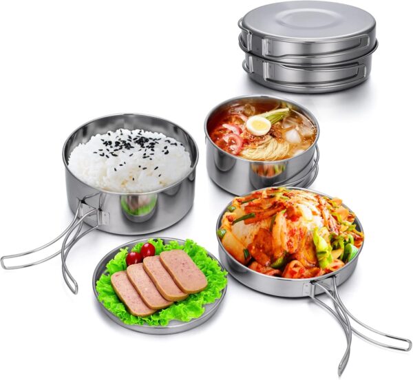 Lixada Camping Cookware Set,4 PCS Stainless Steel Camping Pot Set Compact Camping Pans for Backpacking Camping Hiking - Image 2