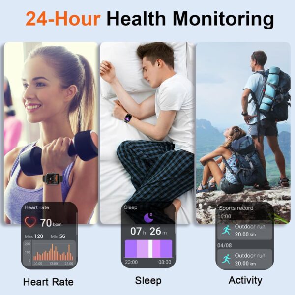 Smart Watch for Men Women Answer/Make Calls, 1.96" HD Smartwatch, Fitness Watch with Heart Rate Sleep Monitor, 100+Sports, Step Counter, IP68 Waterproof Fitness Smartwatch Compatible with Android IOS - Image 5