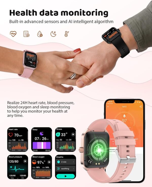 Smart Watch for Women, 1.91" HD Touch Screen Smartwatch with 100+ Sports, Blood Pressure, Heart Rate, Blood Oxygen, Sleep Monitor, IP68 Waterproof Fitness Tracker Compatible with Android iOS iPhone - Image 4