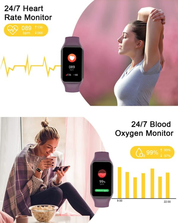 IOWODO Smart Watch Women Men, Fitness Watch with Heart Rate/Blood Oxygen/Sleep Monitor/Custom Dials, 5ATM Waterproof Step Counter Watch with 24 Sport Modes Fitness Tracker for Android iOS - Purple - Image 3