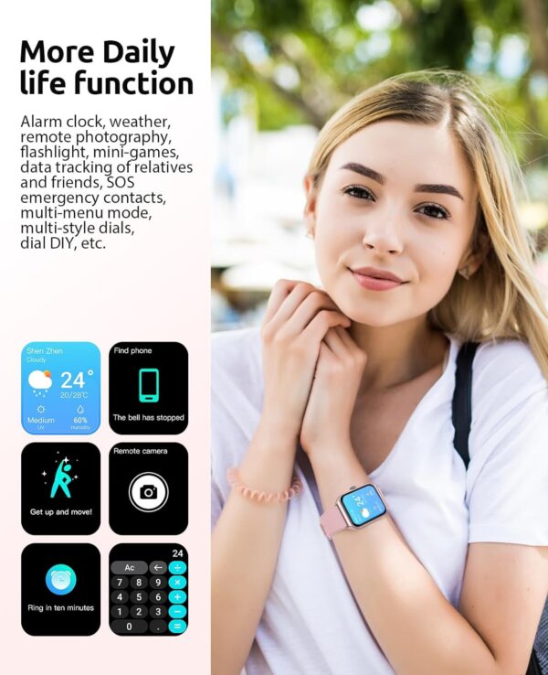 Smart Watch for Women, 1.91" HD Touch Screen Smartwatch with 100+ Sports, Blood Pressure, Heart Rate, Blood Oxygen, Sleep Monitor, IP68 Waterproof Fitness Tracker Compatible with Android iOS iPhone - Image 9