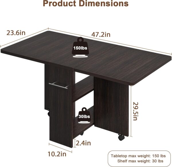 Space Saving Folding Dining Table with 2 Tier Storage-Extendable Drop Leaf Farmhouse Wood Kitchen Dining Room Tables Set for 4, Collapsible Expandable Rectangle Dinner Kitchen Office Furniture - Image 9