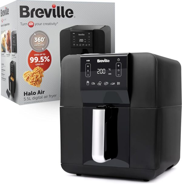 Breville Halo Air Fryer | Digital Large Air Fryer Oven | 5.5 L | Fry, Bake, Roast & Grill | 1700 W | Energy Efficient | Black [VDF126] - Image 2