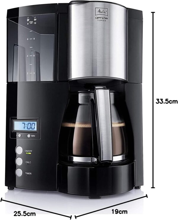 Melitta Filter Coffee Maker with Glass Pourer, Hot Hold and Timer Function, Optima Timer, Black, 100801 - Image 9