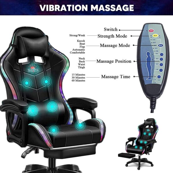 EUOCHLFZ RGB Gaming Chair with Speakers Massage Video Chair with Footrest Ergonomic Office Chair PU Leather Recliner Swivel Computer Chair with Lumbar Support Headrest High Back,Pink - Image 4