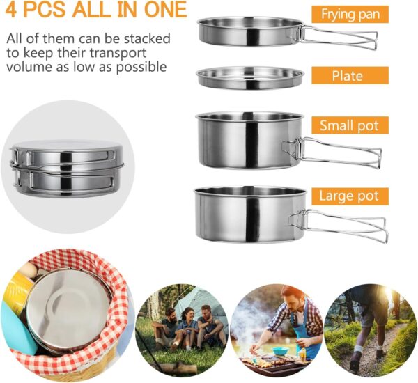 Lixada Camping Cookware Set,4 PCS Stainless Steel Camping Pot Set Compact Camping Pans for Backpacking Camping Hiking - Image 8