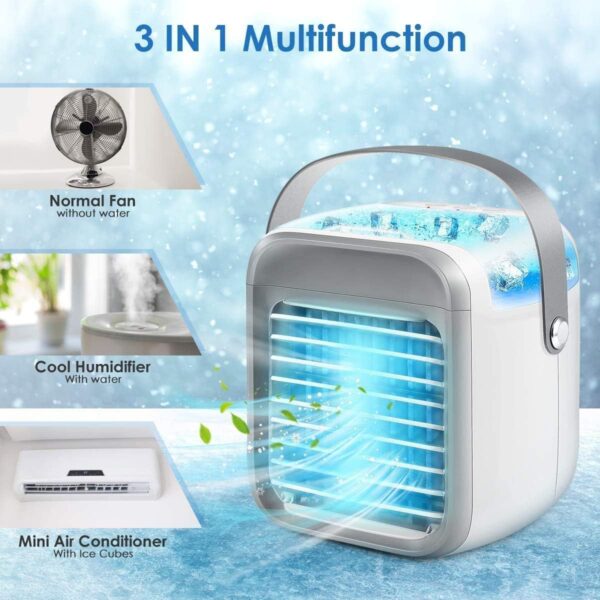 Portable Air Conditioner Personal Ultra Mini Cooler 3 in 1 Conditioners for Home Compact Evaporative Mobile Small Con Humidifier Wind Speed Aircon Unit Fan with Water Tank Office Gray - Image 6