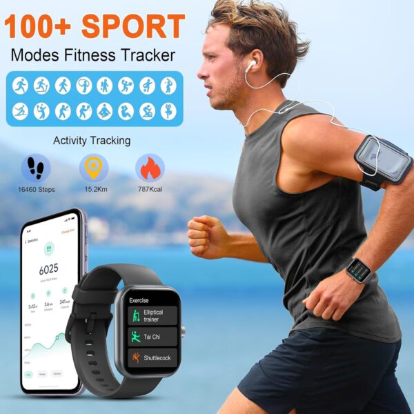 Smart Watch for Men Women Answer/Make Calls, 1.96" HD Smartwatch, Fitness Watch with Heart Rate Sleep Monitor, 100+Sports, Step Counter, IP68 Waterproof Fitness Smartwatch Compatible with Android IOS - Image 6