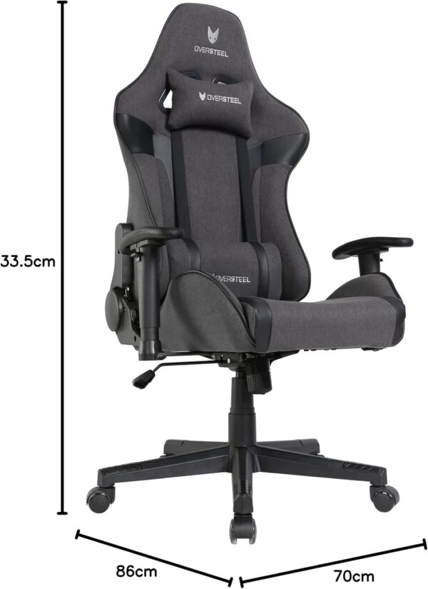 Oversteel - ULTIMET Professional Gaming Chair, Breathable Fabric, 2D Armrests, Height Adjustable, 180° Reclining Backrest, Gas Piston Class 3, Up to 120Kg, Black - Image 14