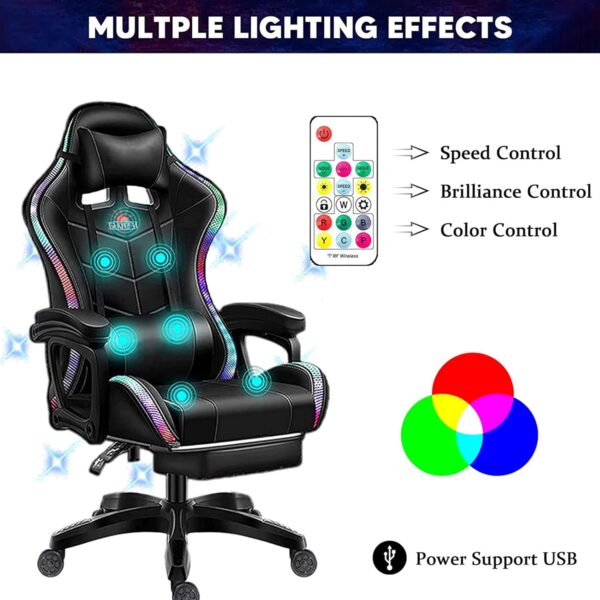 EUOCHLFZ RGB Gaming Chair with Speakers Massage Video Chair with Footrest Ergonomic Office Chair PU Leather Recliner Swivel Computer Chair with Lumbar Support Headrest High Back,Pink - Image 5