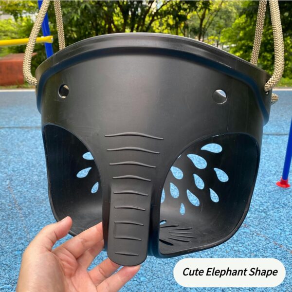 SELEWARE Heavy-Duty High Back Full Bucket Toddler Swing Seat with Locking Carabiners and Adjustable Rope, Cute Elephant Shape Design, 600LB Weight Limit (Bucket Swing, Black) - Image 3