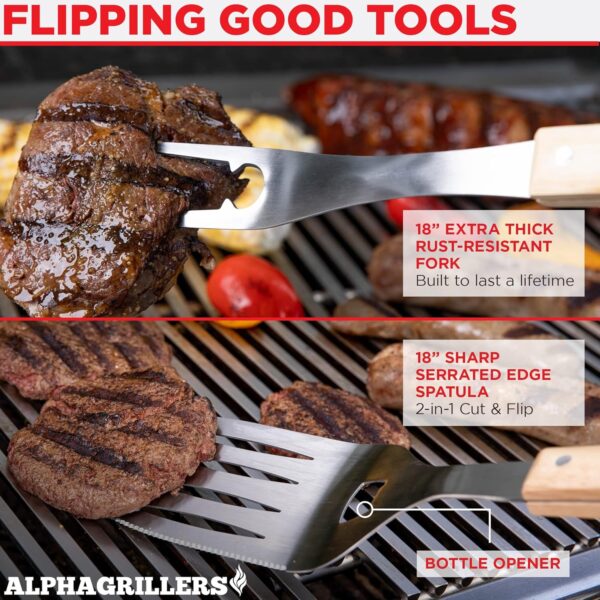 Alpha Grillers Premium Wood Grilling Gifts for Men - Grill Accessories Gift Ideas - BBQ Tool Set Grill Kit with BBQ Utensils - Unique for Dad, Wooden Grill Tools - Image 4