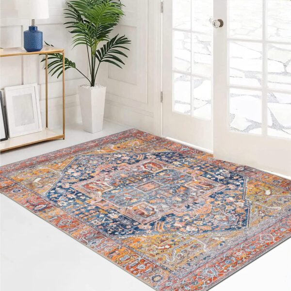 Cekene Distressed Area Rugs for Living Room Non Slip 90x150cm Non-shedding Bedroom Rugs Washable Entryway Rugs Low Pile Floor Carpet Rug for Entryway Living Room Bedroom - Image 2