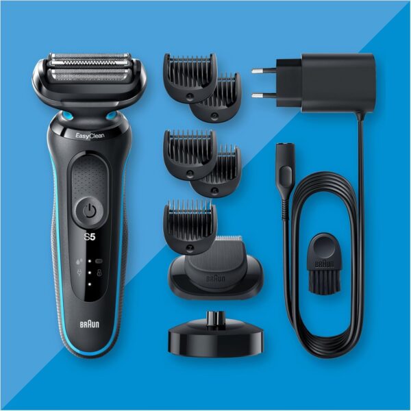 Braun Series 5 Electric Shaver, with Beard Trimmer, Charging Stand, Wet & Dry, 100% Waterproof, Easy Clean System, 2 Pin Bathroom Plug, 50-M4500cs, Mint Razor - Image 7