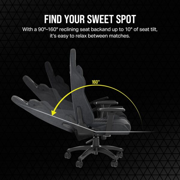 Corsair TC100 RELAXED Gaming Chair - Fabric - Racing-Inspired Design - Lumbar Pillow - Detachable Memory Foam Neck Pillow - Adjustable Seat Height - Adjustable Armrests - Grey & Black - Image 8